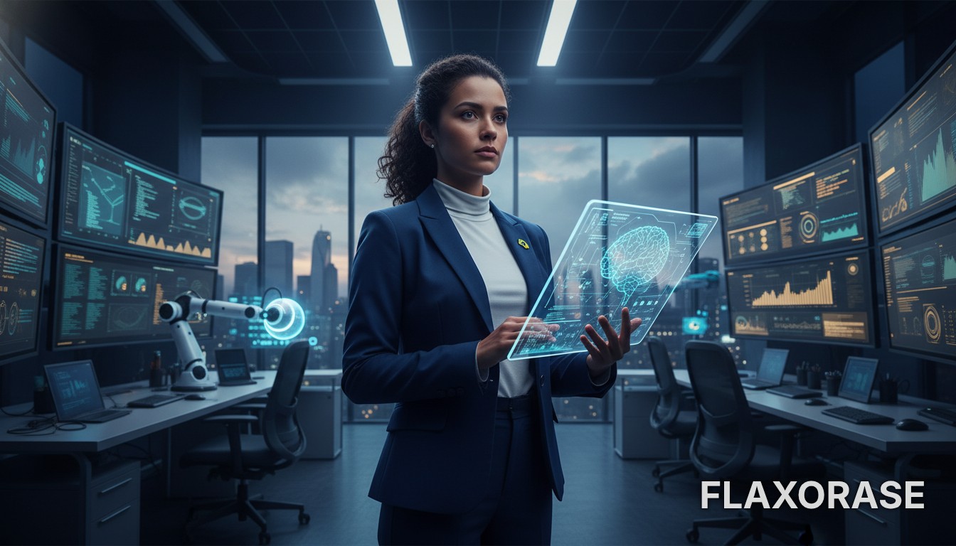 Analista de dados visualizando gráficos de desempenho e códigos de inteligência artificial em uma tela de alta resolução no Brasil.