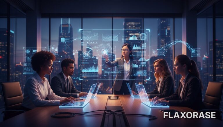 Analista de dados analisando gráficos de crescimento setorial em um monitor de alta resolução em um escritório moderno