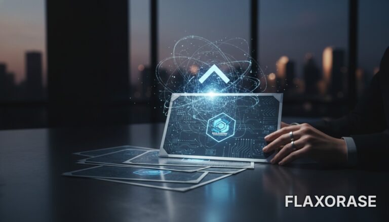 Analista de dados visualizando selos de certificações profissionais em tela de laptop com gráficos de business intelligence ao fundo