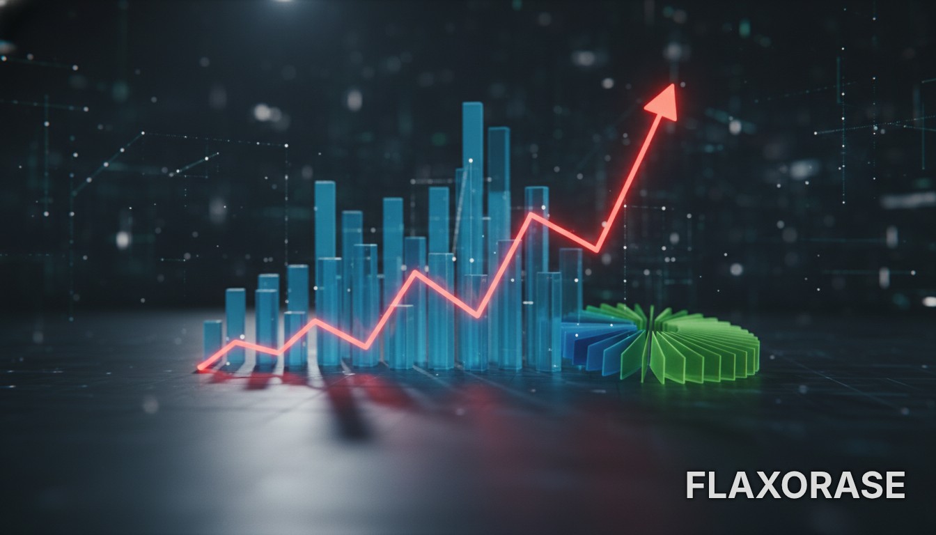 Gráfico de linhas em uma tela digital mostrando uma trajetória ascendente de crescimento em um contexto de análise de dados.