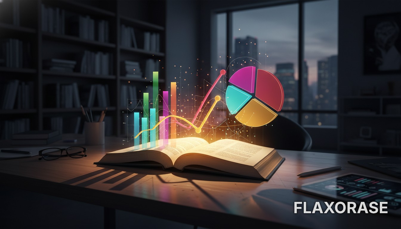 Pessoa analisando gráficos de barras, linhas e pizza em uma tela digital durante estudo de visualização de dados.